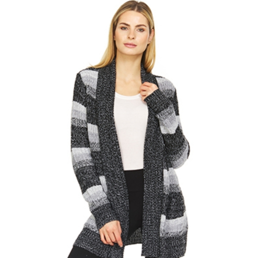 Jason Maxwell Striped Chunky Knit Open Cardigan Sweater